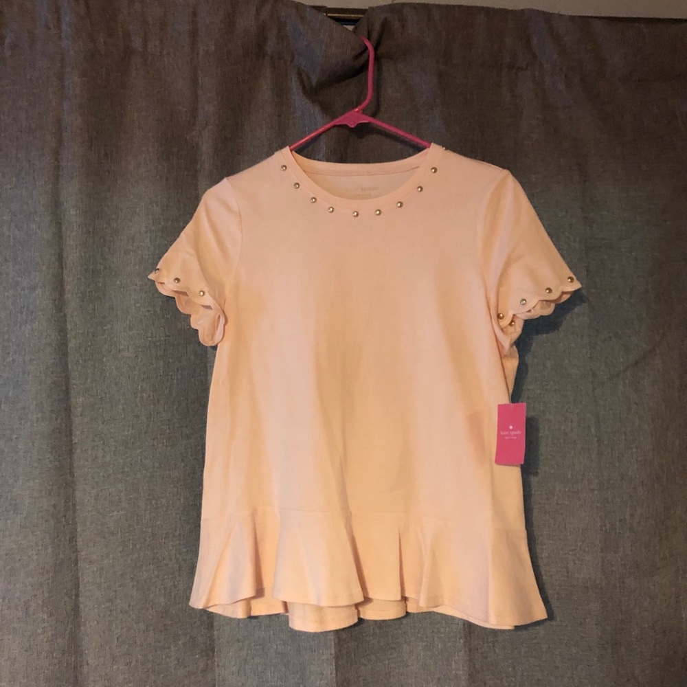 Kate Spade Scalloped & Studded Blush Peplum Top